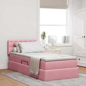 vidaXL Pat cu storage cu saltea cu headboard Roz 100 x 200 cm Catifea imagine