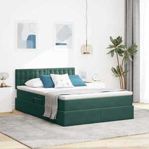 vidaXL Pat cu storage cu saltea Verde închis 140 x 190 cm Catifea imagine