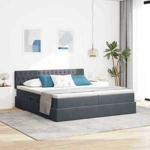 vidaXL Pat cu storage cu saltea cu headboard Gri închis 100 x 200 cm imagine