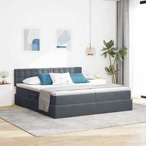 vidaXL Pat cu storage cu saltea cu headboard Gri închis 100 x 200 cm imagine