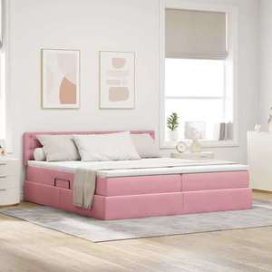 vidaXL Pat cu storage cu saltea cu headboard Roz 100 x 200 cm imagine