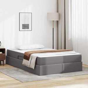 vidaXL Pat cu saltea și spațiu de depozitare cu saltea 2 pcs Gri Piele imagine