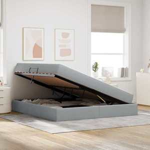 vidaXL Pat cu saltea și spațiu de depozitare Gri deschis 160 x 200 cm imagine