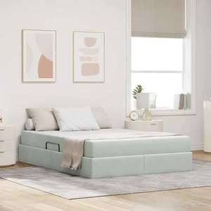 vidaXL Pat cu saltea și spațiu de depozitare Gri deschis 140 x 190 cm imagine