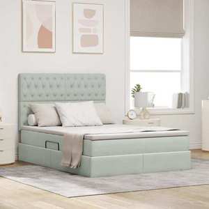 vidaXL Pat cu saltea și spațiu de depozitare Gri deschis 140 x 200 cm imagine