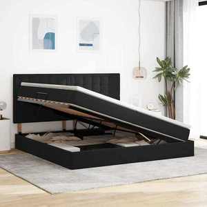 vidaXL Pat cu saltea și spațiu de depozitare Negru 200 x 200 cm imagine