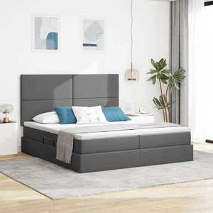 vidaXL Pat cu storage Gri închis 200 x 200 cm Piele artificială imagine