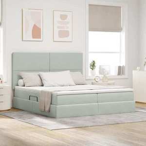 vidaXL Pat cu storage cu saltea Gri deschis 200 x 200 cm Catifea imagine