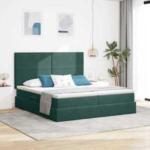 vidaXL Pat cu storage cu saltea Verde închis 200 x 200 cm Catifea imagine