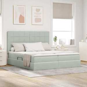 vidaXL Pat cu storage cu saltea Gri deschis 200 x 200 cm Catifea imagine