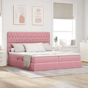 vidaXL Pat cu storage cu saltea cu headboard Roz 180 x 200 cm Catifea imagine