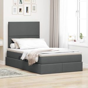 vidaXL Pat cu saltea și LED cu led Gri închis 120 x 190 cm Poliester imagine