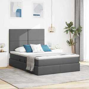 vidaXL Pat cu saltea și LED cu led Gri închis 140 x 190 cm Poliester imagine