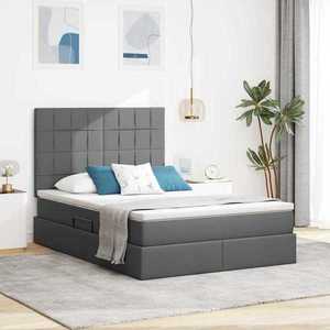 vidaXL Pat cu saltea și LED cu led Gri închis 140 x 190 cm Poliester imagine