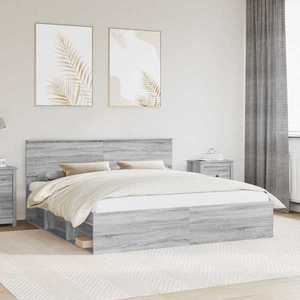 vidaXL Cadru de pat cu headboard Gri Sonoma 180 x 200 cm Lemn compozit imagine