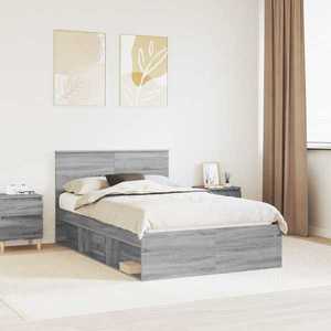 vidaXL Cadru de pat cu headboard Gri Sonoma 120 x 200 cm Lemn compozit imagine