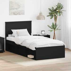 vidaXL Cadru de pat cu headboard Negru 100 x 200 cm Lemn compozit imagine