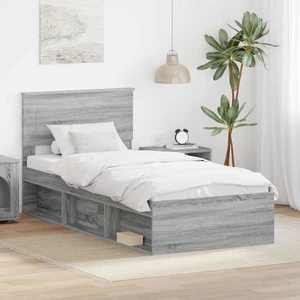 vidaXL Cadru de pat cu headboard Gri Sonoma 100 x 200 cm Lemn compozit imagine