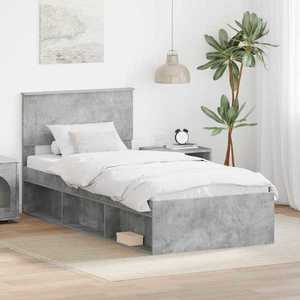 vidaXL Cadru de pat cu headboard Beton 90 x 200 cm Lemn compozit imagine