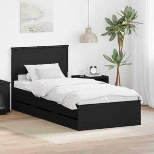 vidaXL Cadru de pat cu sertar Negru 75 x 190 cm Lemn Ingineresc imagine