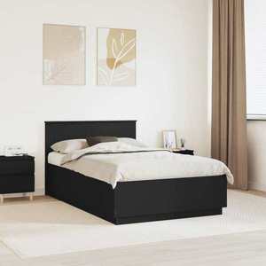 vidaXL Cadru de pat cu headboard Negru 120 x 200 cm Lemn prelucrat imagine