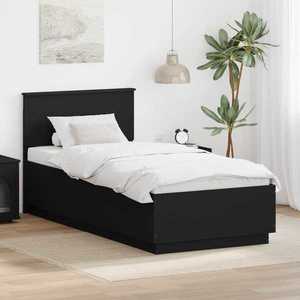 vidaXL Cadru de pat cu headboard Negru 100 x 200 cm Lemn prelucrat imagine