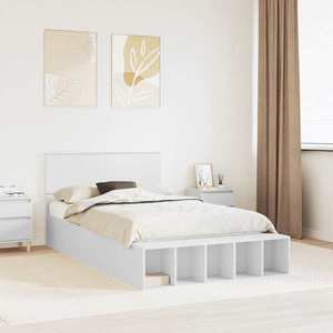 vidaXL Cadru de pat cu raft Manual Alb 135 x 190 cm Lemn compozit imagine