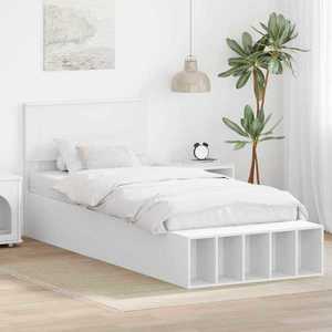 vidaXL Cadru de pat cu raft cu headboard Alb 75 x 190 cm Lemn compozit imagine