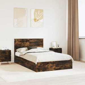 vidaXL Pat cu storage Stejar fumuriu 135 x 190 cm Lemn compozit imagine