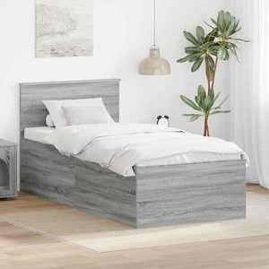 vidaXL Cadru de pat cu headboard Gri Sonoma 90 x 190 cm Lemn compozit imagine