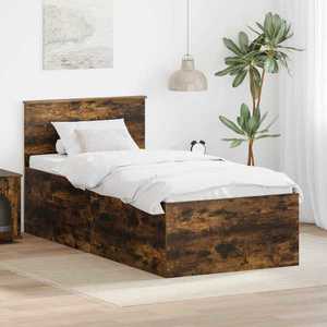 vidaXL Cadru de pat Stejar fumuriu 75 x 190 cm Lemn compozit imagine