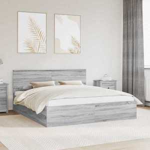 vidaXL Cadru de pat cu headboard Gri Sonoma 200 x 200 cm Lemn compozit imagine