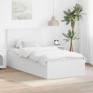 vidaXL Cadru de pat cu headboard Alb 75 x 190 cm Lemn compozit imagine
