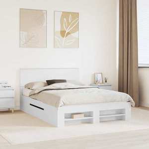 vidaXL Cadru de pat cu headboard Alb 150 x 200 cm Lemn compozit imagine