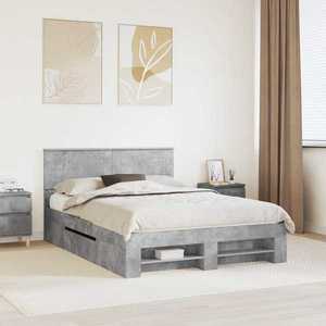 vidaXL Cadru de pat Gri din beton 150 x 200 cm Lemn compozit imagine
