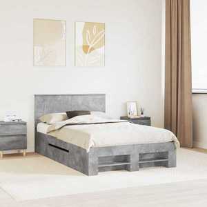 vidaXL Cadru de pat Gri din beton 137 x 203 cm Lemn compozit imagine