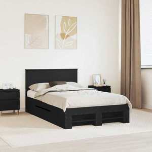 vidaXL Cadru de pat cu headboard Negru 120 x 200 cm Lemn compozit imagine