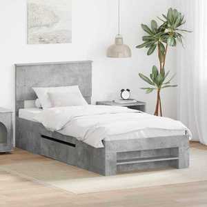 vidaXL Cadru de pat Gri din beton 100 x 200 m Lemn compozit imagine
