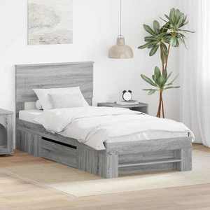 vidaXL Cadru de pat cu headboard Gri Sonoma 100 x 200 m Lemn compozit imagine