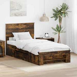 vidaXL Cadru de pat Stejar fumuriu 80 x 200 cm Lemn compozit imagine