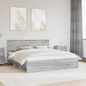 vidaXL Cadru de pat cu headboard Gri Sonoma 200 x 200 cm Lemn compozit imagine