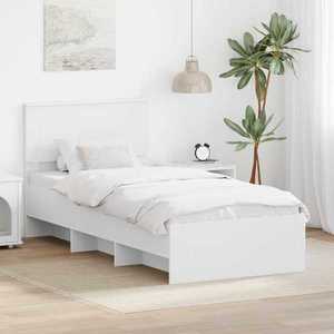 vidaXL Cadru de pat cu headboard Alb 120 x 123 cm Lemn compozit imagine