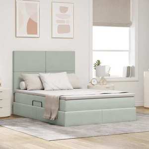 vidaXL Pat cu saltea și LED cu saltea Gri deschis 140 x 190 cm Catifea imagine