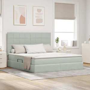 vidaXL Pat cu saltea și LED cu saltea Gri deschis 160 x 200 cm Catifea imagine