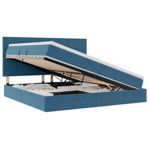 vidaXL Pat cu saltea și LED Albastru închis 200 x 200 cm Catifea imagine