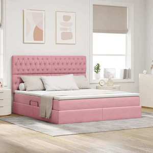 vidaXL Pat cu saltea și LED cu saltea cu led Roz 180 x 200 cm Catifea imagine