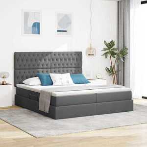 vidaXL Pat cu benzi LED cu headboard Gri închis 180 x 200 cm țesătură imagine
