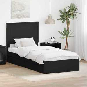 vidaXL Pat cu storage cu headboard Negru 100 x 200 cm Lemn compozit imagine