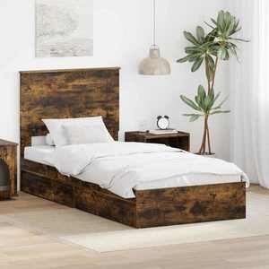 vidaXL Pat cu storage Stejar fumuriu 90 x 190 cm Lemn compozit imagine