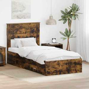 vidaXL Cadru de pat cu headboard Stejar afumat și argintiu 75 x 190 cm imagine